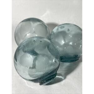3 pc Vintage Japanese Blue Glass Fishing Floats Orbs Nautical Ocean Decor 3”